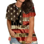 PAFEI TYUGD 4th of July Tunic Tops for Women Clearance Juebong Summer Plus Size Patriotic T-Shirts Short Sleeve Star Stripe Printed Shirts Loose Holiday Funny Graphic 4th of July Tee Tops
