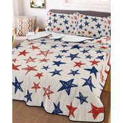 4th of July Twin Size Down Alternative Comforter, Lightweight Comforter Quilt Bedding Set with Pillow Shams Blue Red Star Independence Day Rustic Burlap All Seasons Bed Comforter Duvet Insert 68x86