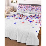 4th of July Twin Size Down Alternative Comforter, Lightweight Comforter Quilt Bedding Set with Pillow Shams Red Blue Star Independence Day All Seasons Bed Comforter Duvet Insert 68x86
