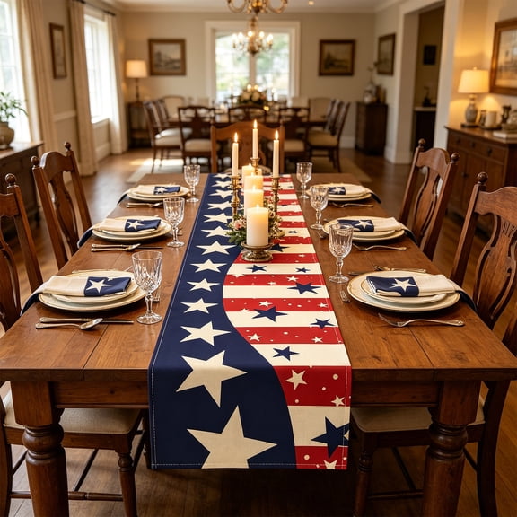 4th of July USA 250th AnniversaryTablecloth, Patriotic Tablecloth,Burlap Table Runners,Patriotic American Flag Rectangle Table Cover 72 x 13 Inch, Table Cloth for Independence Day BBQ Picnic Party