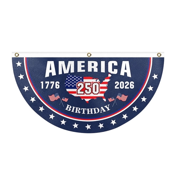4th of July USA Flag Semi-Circular 250th Anniversary, Outdoor Semi-Circular American Flags for Independence Day, Patriotic Half Round USA Banner for Home Decor