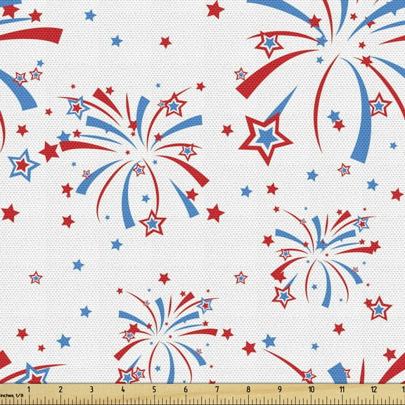 Ambesonne 4th of July Fabric by the Yard Upholstery, Summer Holiday, 10 Yards, Red White Blue