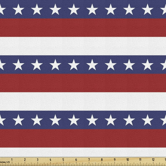 4th of July Upholstery Fabric by the Yard, Stars and Stripes Pattern American Flag Inspired Patriotic Theme, Decorative Fabric for DIY and Home Accents, 1 Yard, Violet Blue Ruby White by Ambesonne