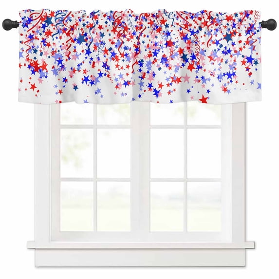 4th of July Valances for Windows Farmhouse Kitchen Curtains Valances Rod Pocket Valance Curtains for Kitchen Windows Red Blue Star Independence Day Window Valances for Bathroom Bedroom 54"x18"