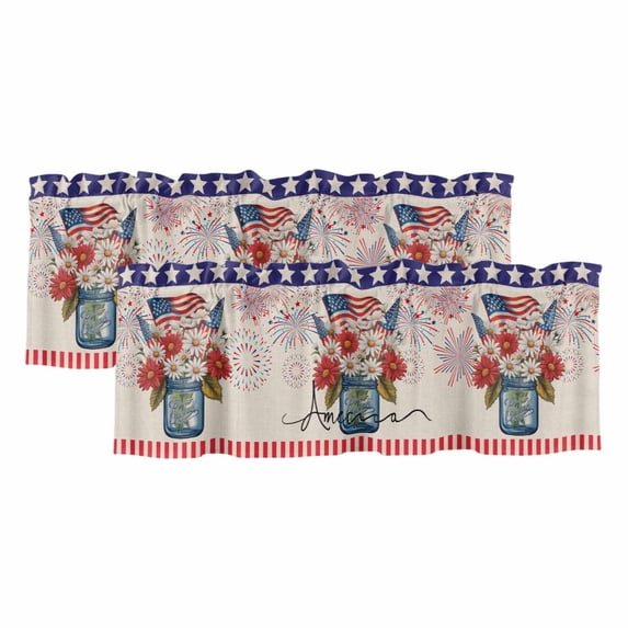 4th of July Valances for Windows, Independence Day Floral Fireworks ...