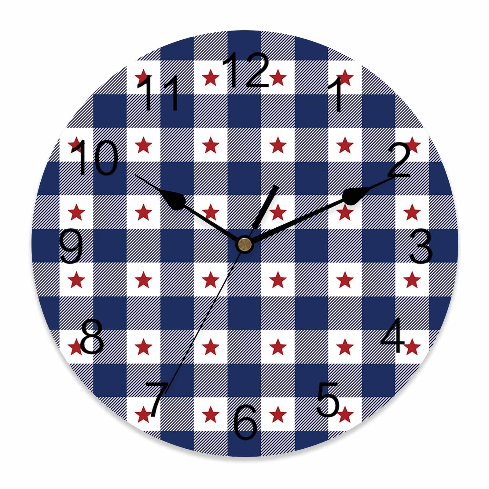 4th of July Wall Clock American Red Stars Flag Clocks PVC Silent Non ...