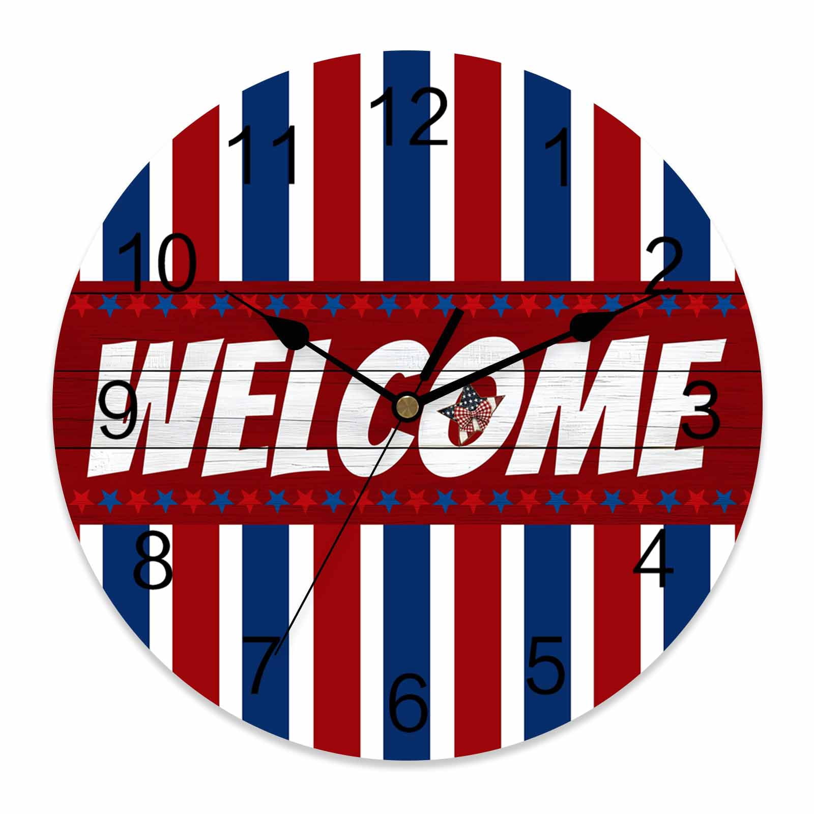 4th of July Wall Clock Patriotic Star Stripes Clocks PVC Silent Non ...