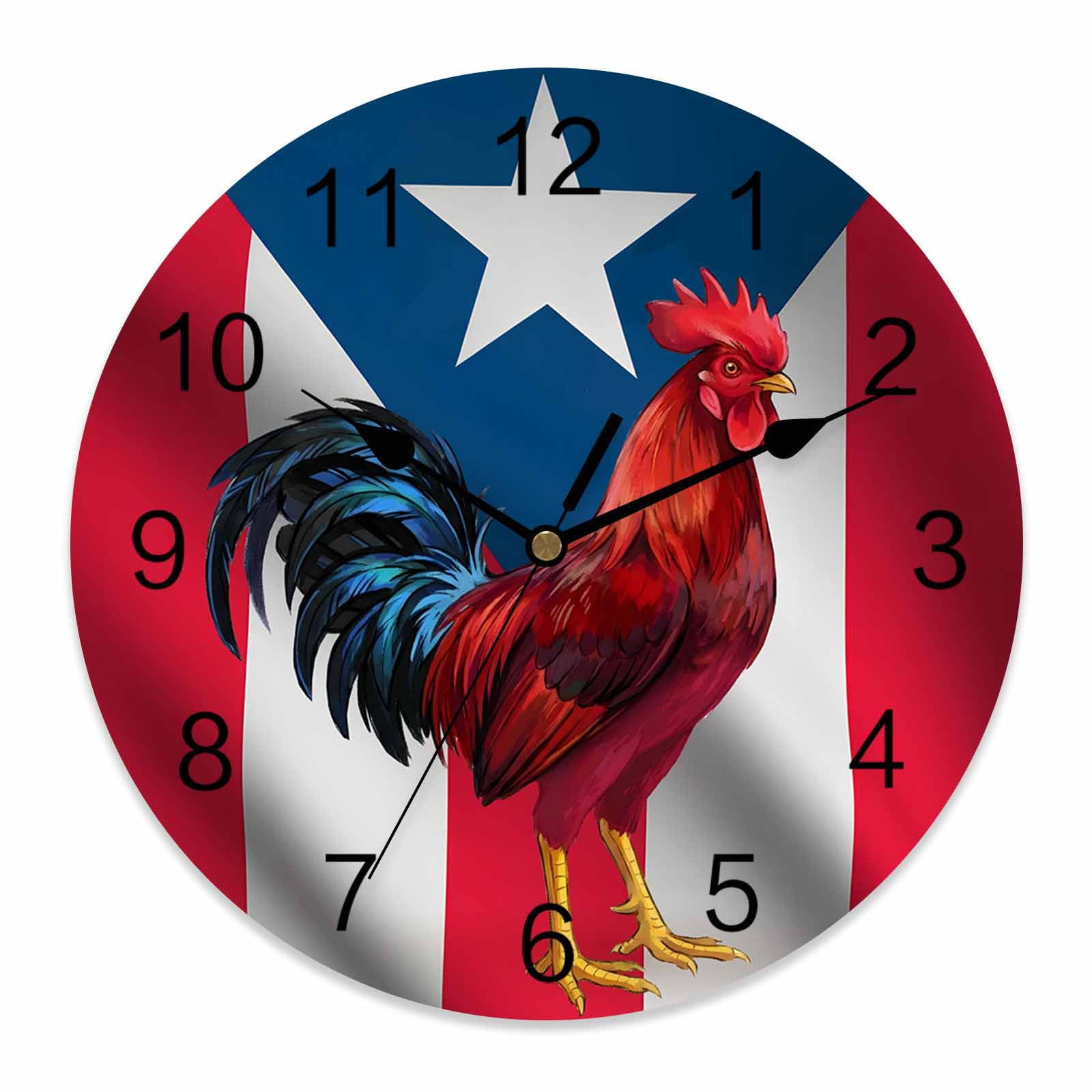 4th of July Wall Clock Puerto Rico Flag Clocks PVC Silent Non-Ticking ...