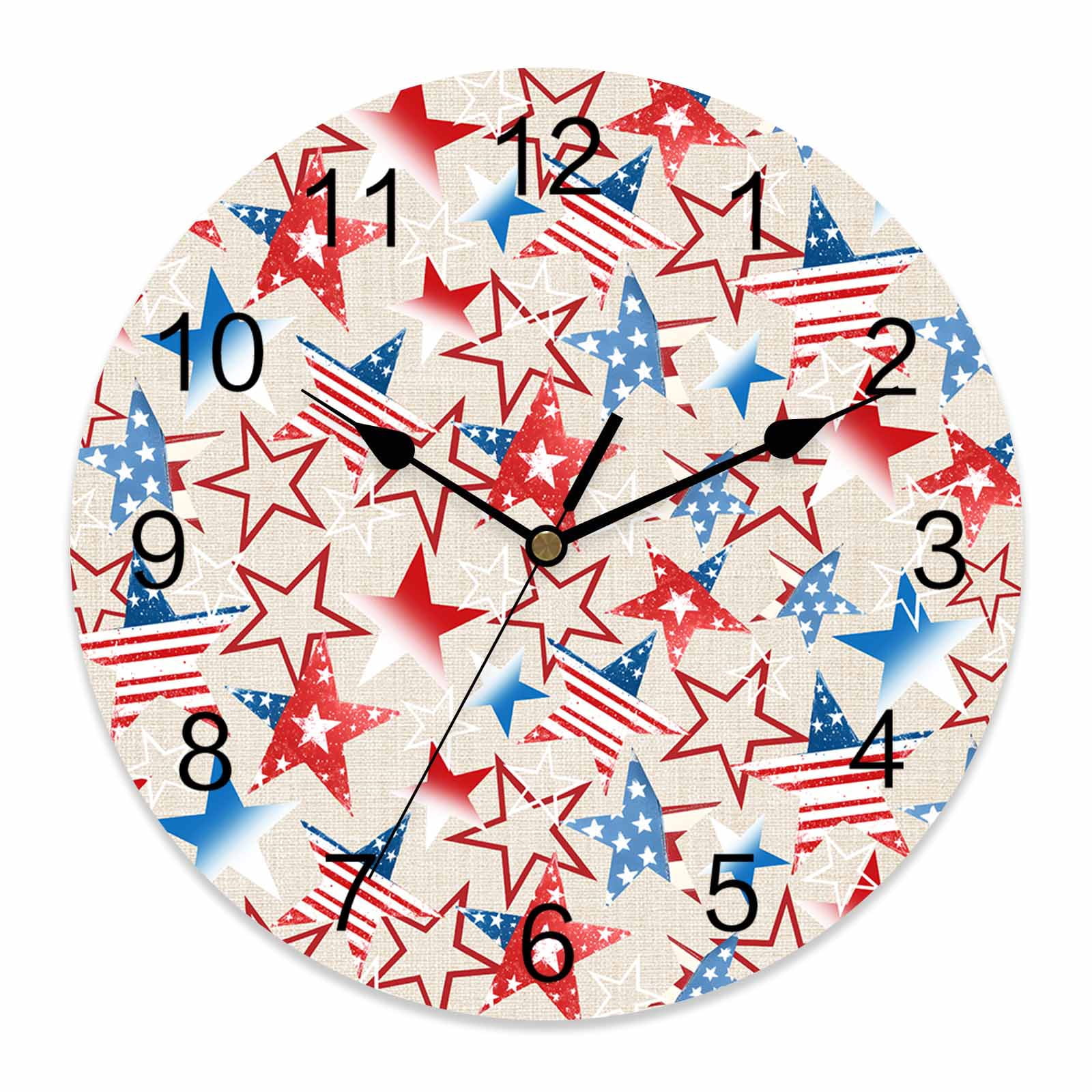 4th of July Wall Clock Red White and Blue Star Patriotic Clocks PVC ...