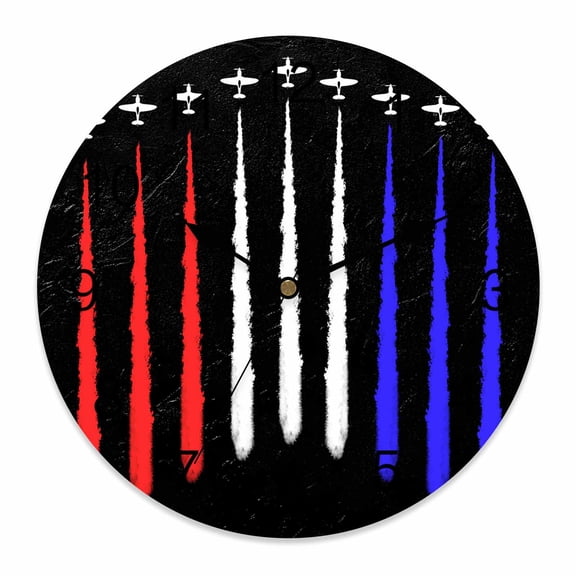 4th of July Wall Clock Retro Airplane Clocks PVC Silent Non-Ticking Battery Operated American Flag Red White and Blue Round Clock for Home Living Room Bedroom Office School Wall Decor 10 Inch