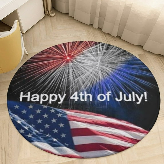 4th of July Washable Round Rug -Circle Area Rugs for Nursery Bedroom, Vintage Non Slip Non Shedding Low Pile Carpet for Living Room Coffee Table Entryway