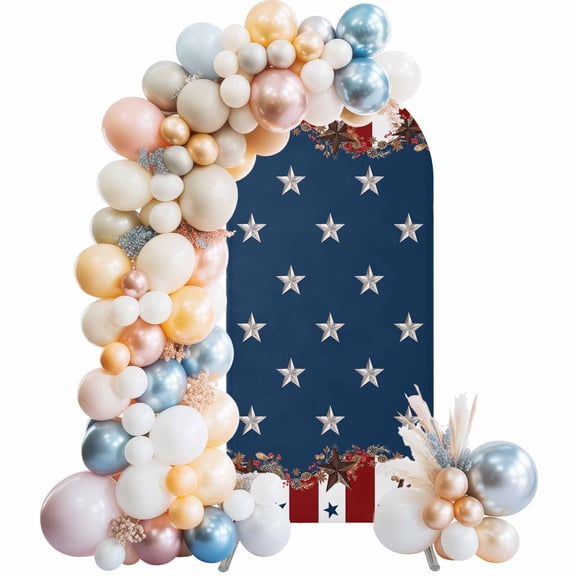 4th of July Wedding Arch Cover 4FT Memorial Day Country Star Patriots Arch Backdrop Cover Round Top Chiara Backdrop Stand Covers for Party Birthday Ceremony Decor