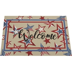4th of July Welcome Mat for Stars Red White Stripes US Map Independence Day Doormat Non-Slip Entrance Mat for Home Bedroom Living Room Summer Outside Yard Floor Patio 17.9" x 29.9"