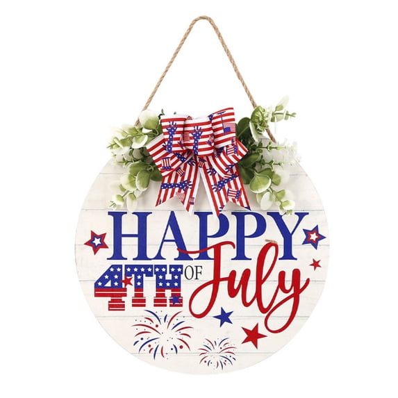 4th of July Welcome Sign Decoration Rustic Patriotic Front Door Decor Memorial Day Wall Sign Red White Blue Wreath Patriotic Stars American Independence Day Decor for Door Wall Outdoor Porch