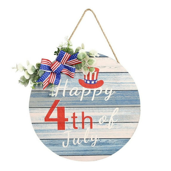 4th of July Welcome Sign Decoration Rustic Patriotic Front Door Decor Memorial Day Wall Sign Red White Blue Wreath Patriotic Stars American Independence Day Decor for Door Wall Outdoor Porch