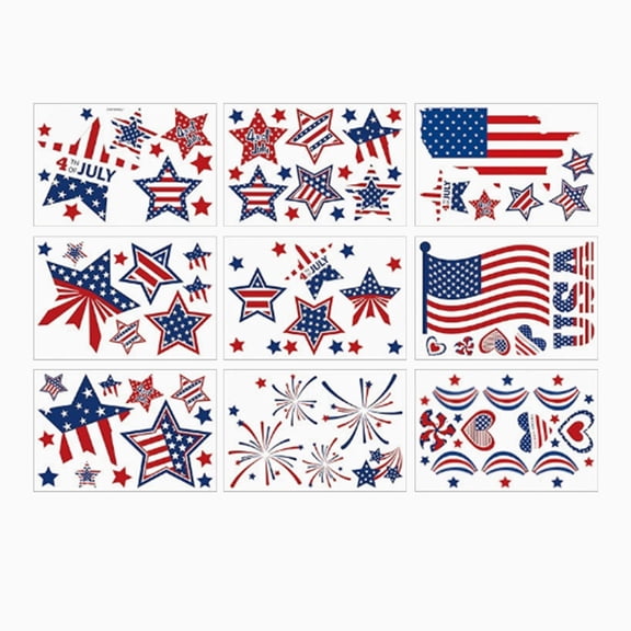4th of July Window Clings Decorations,9 PCS Reusable Static Summer Patriotic American Flag Stickers for Glass Windows Independence Day,Memorial Day,Veteran's Day,USA Holiday Red White Blue Decor