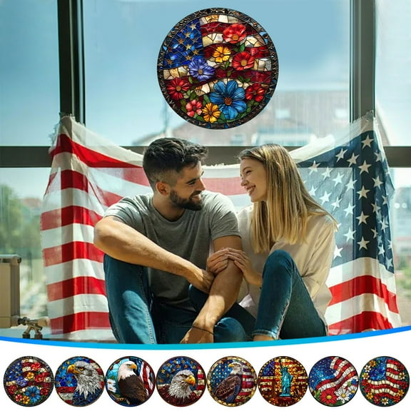 4th of July Window Clings Patriotic American Flag Decal 10x10 Inch Removable UV Resistant Independence Day Sticker for Car Home Glass Decorations by PALIFEUR