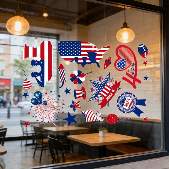 4th of July Window Clings Removable Independence Day Decor USA Themed Static Stickers Double-Sided Holiday Glass Decals for Home Store Window Mirror Patriotic Party