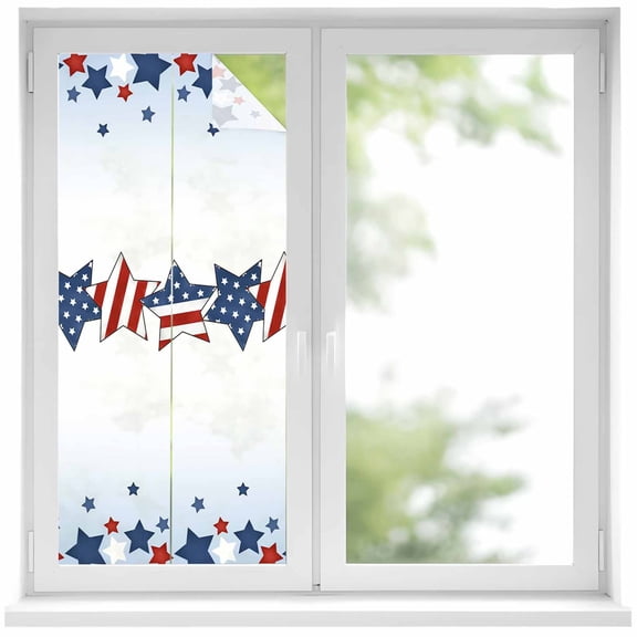 4th of July Window Privacy Film, American Star Blue Ombre Independence Day Static Cling UV Sun Blocking Heat Control Window Tint, Non-Adhesive One Way Windows Privacy Cover 19.6''x39.3''