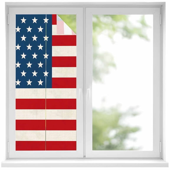 4th of July Window Privacy Film, Red Stripes Independence Day Static Cling UV Sun Blocking Heat Control Window Tint Day and Night, Non-Adhesive Reusable One Way Windows Privacy Cover 19.6''x39.3''