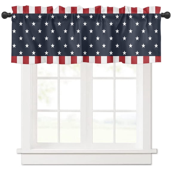 4th of July Window Valance Curtain, Patriotic American Flag Stars and Stripes Rod Pocket Valance, Red White Blue Independence Day Window Treatments for Kitchen Cafe Home Decor,54"X18"