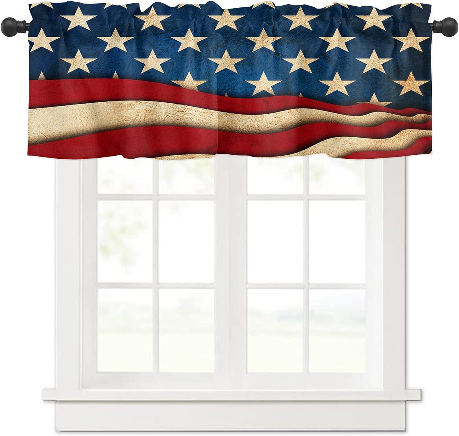 Independence Day Window Valance - Stars & Stripes Patriotic Curtain For Home Decor