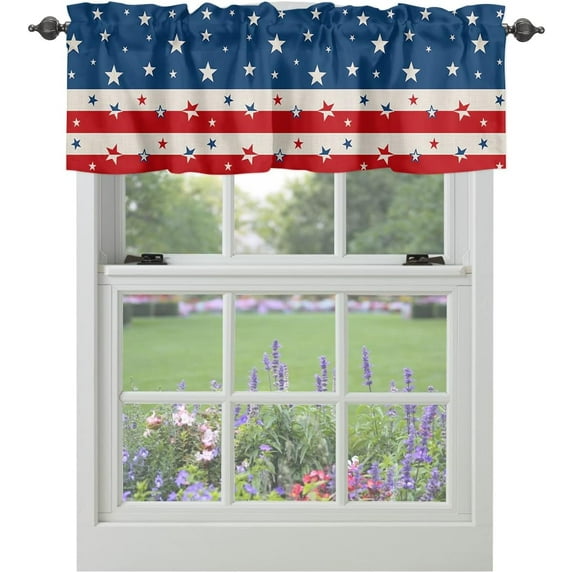 4th of July Windows Valances Curtain Patriotic Stars Valances Rod Pocket Red White and Blue Stripes July 4th Window Curtain Treatment Short Topper Curtains for Independence Day Veterans Day 54x18 Inch