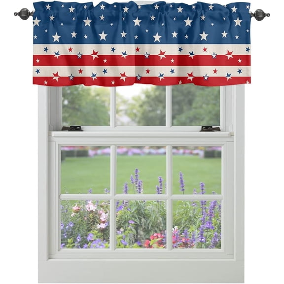 4th of July Windows Valances Curtain Patriotic Stars Valances Rod Pocket Red White and Blue Stripes July 4th Window Curtain Treatment Short Topper Curtains for Independence Day Veterans Day 54x18 Inch