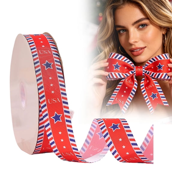 4th of July Wired Edge Ribbons Patriotic Buffalo Check Plaid Ribbon 1.5 Inch Farmhouse Craft Ribbon for Independence Day DIY Gift Wrapping Bow Decor, 5.4 Yards, Style D