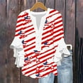 thumbnail image 1 of 4th of July Women Shirts Fourth of July Shirts Womens Womens Red White and Blue Shirts Memorial Day T-Shirts Ladies New Lace 3/4 Sleeve V-Neck Button Independence Day Printed Tops, 1 of 5