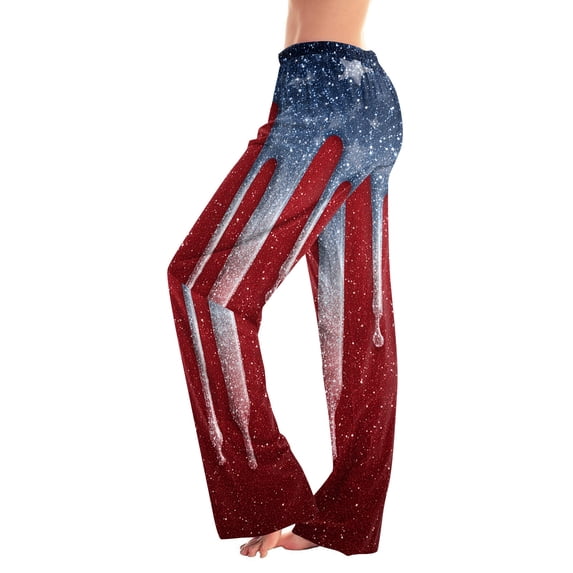 4th of July Women's Pajama Pants Stretch Drawstring Lounge Pajama Pants USA Flag Star Printed Wide Leg Sleepwear Bottoms America 250th Anniversary Classic Baggy Sleep Pants with Pockets