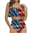 thumbnail image 1 of 4th of July Women's Sexy Halter Tankini Set - High Waisted Bikini with Ruffled Top & Padded Cups, Independence Day Patriotic Printed Two Piece Swimsuit for Beach & Pool, 1 of 5