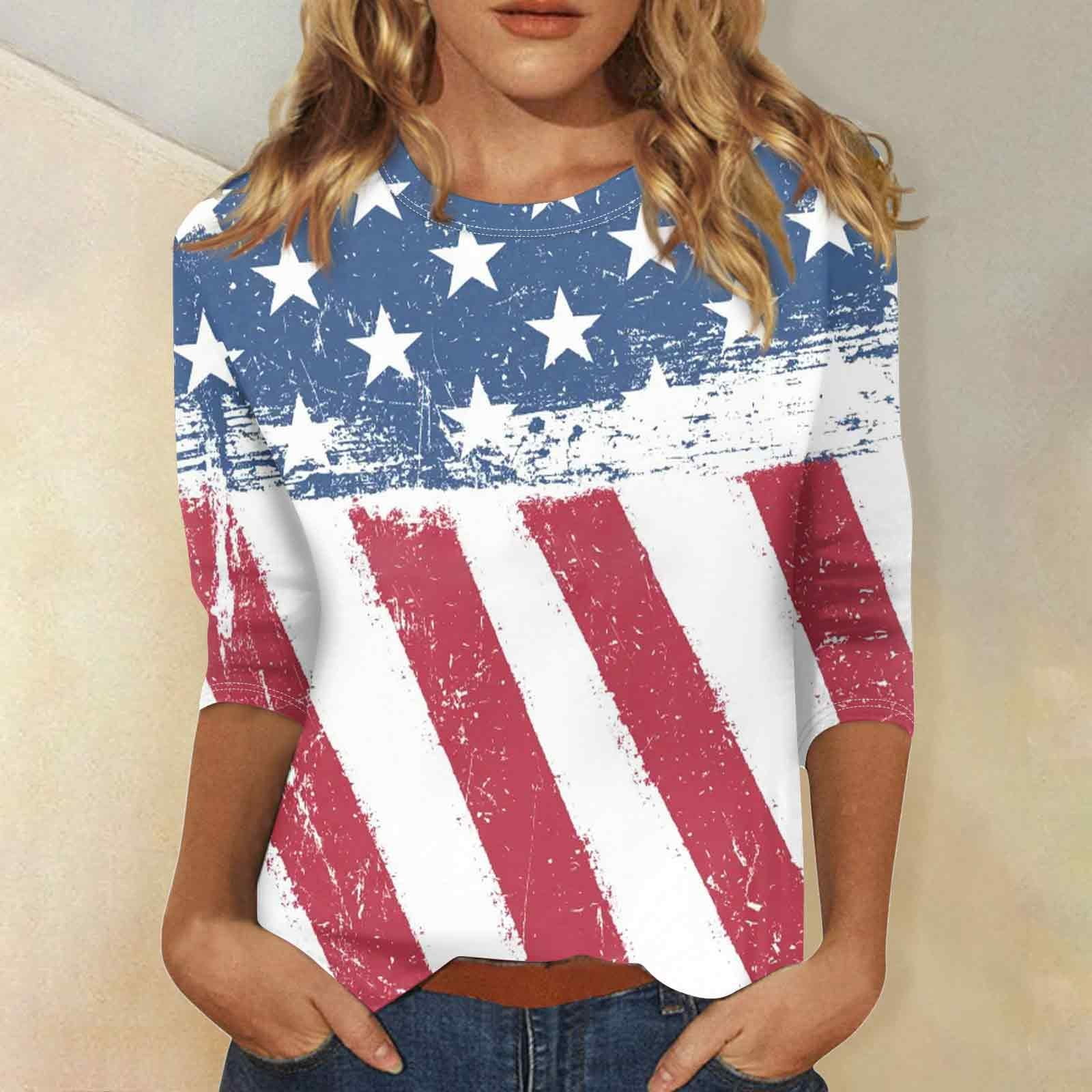 4th-of-july-womens-3-4-length-tee-shirts-usa-crew-neck-elbow-work-out