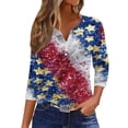 thumbnail image 1 of 4th of July Womens Shirts 3/4 Sleeve Tshirts Loose USA Flag Print Tops Independence Day Patriotic Pullover USA 250th Anniversary Celebration Party V Neck Blouses Deep Red 3XL, 1 of 5