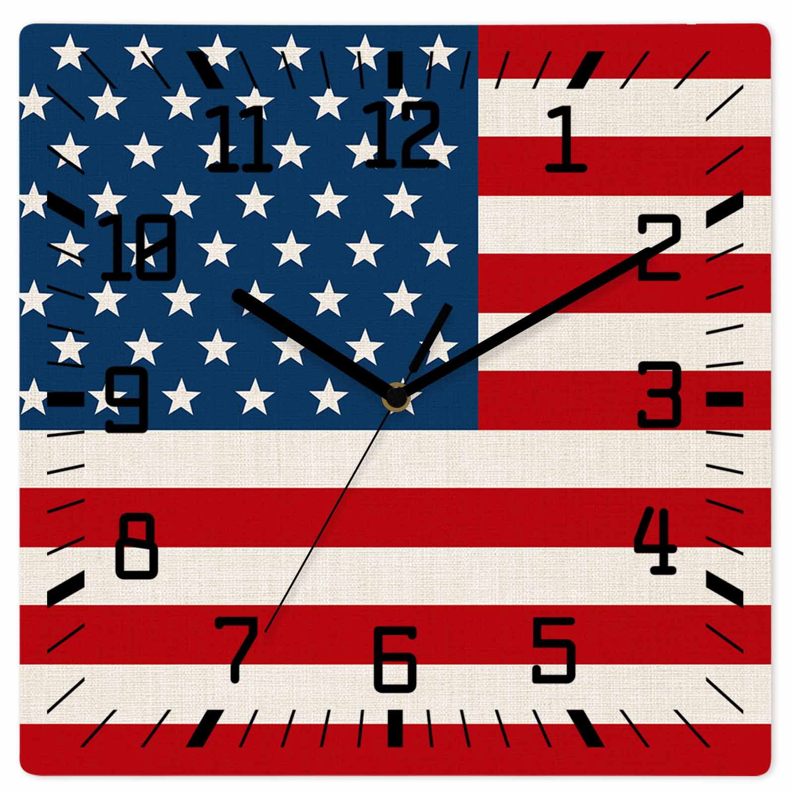 4th of July Wooden Wall Clock Silent Non Ticking, Red Stripes ...
