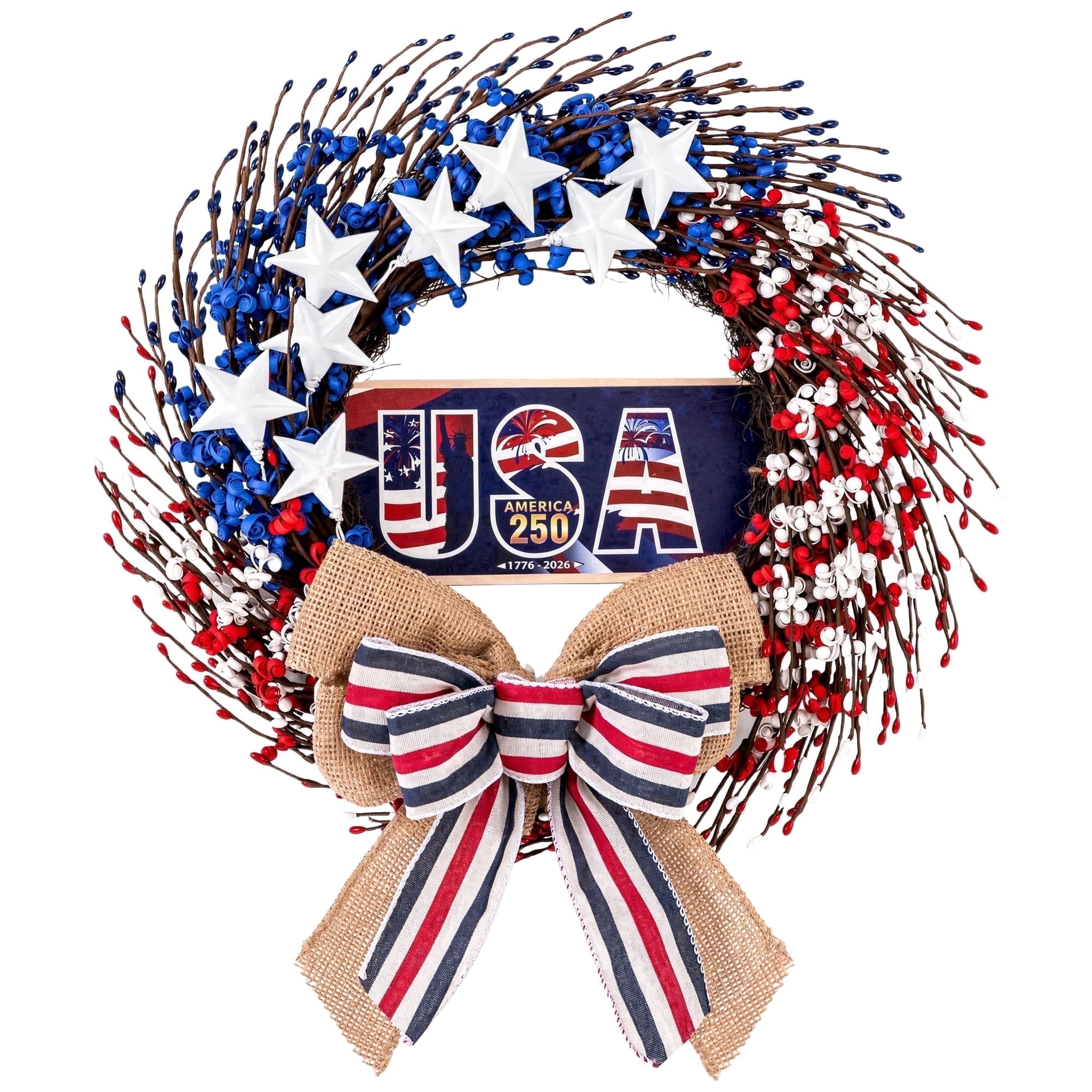4th of July Wreath, 20 inch Patriotic Wreaths for Front Door Red White ...