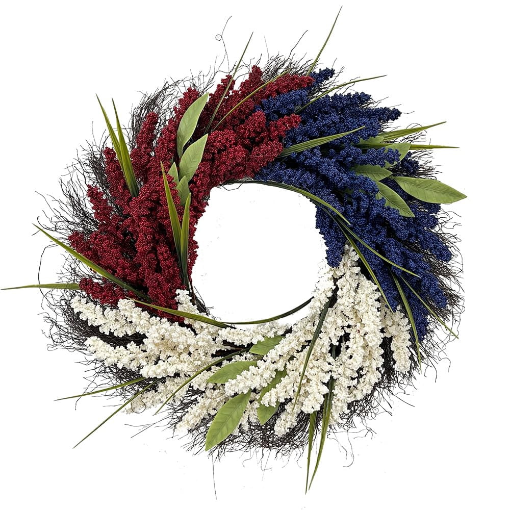 4th of July Wreath for Front Door, 18 inch Patriotic American Flag Door ...