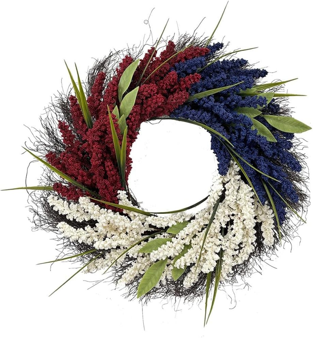 4th of July Wreath for Front Door, 20 Inch Red White Blue Patriotic ...