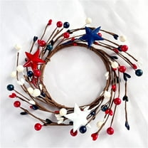 4th of July Wreath for Front Door Guopo Wreath Red White & Mixed Berries Patriotic Flag Color Fourth Of July Berries Candle Rings Small Wreaths 4 Inch Center For Pillar Candle