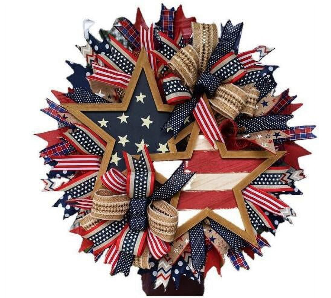 4th of July Wreath for Front Door, Patriotic American Flag Burlap ...