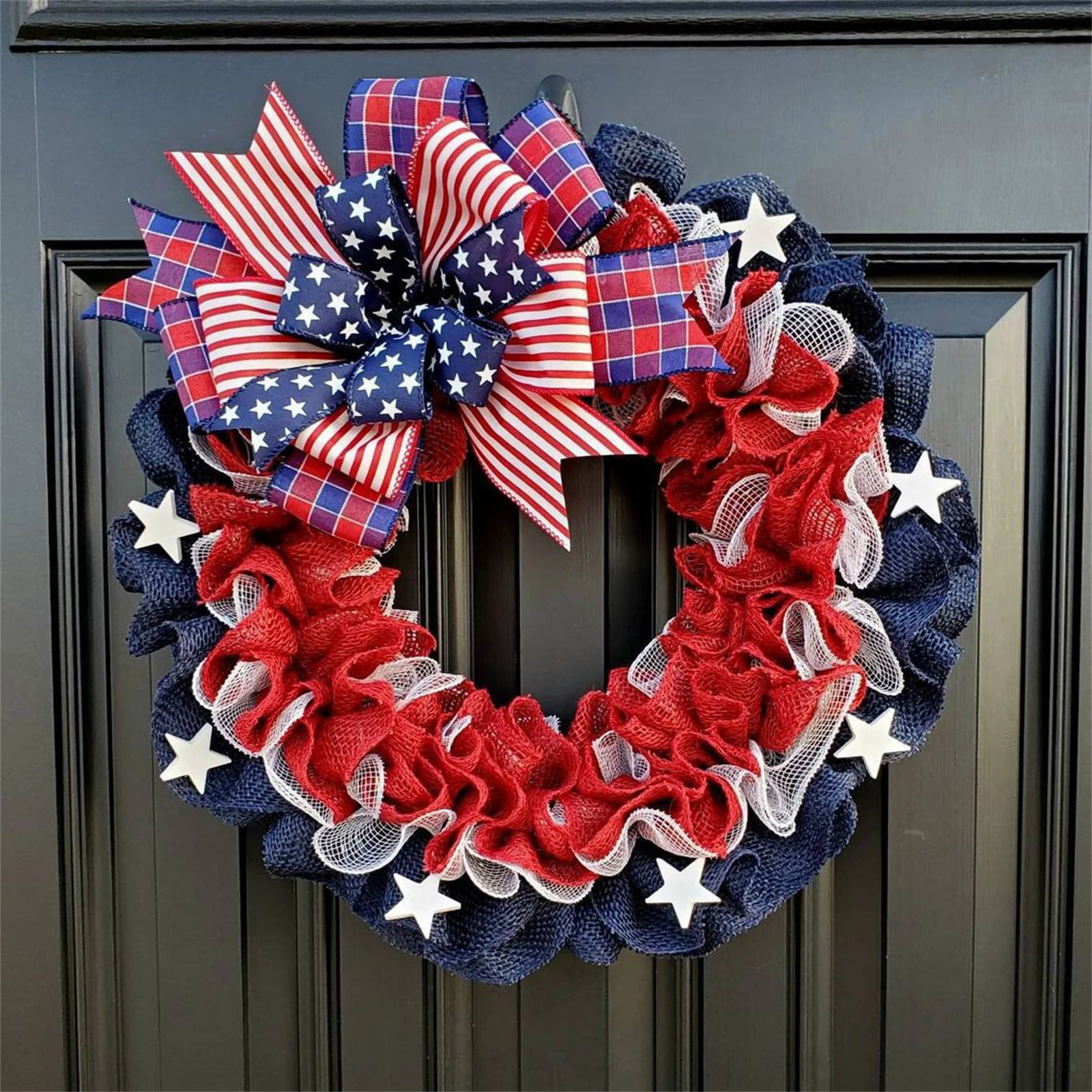 4th of July Wreath for Front Door Patriotic Red White Blue Flowers ...