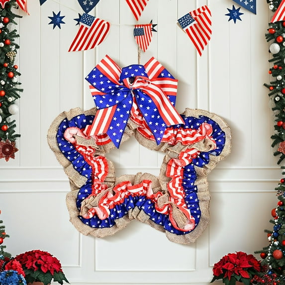 4th of July Wreath Patriotic Wreaths for Front Door Patriotic Wreath 4th of July Wreaths for Front Door Independence Day Wreath Memorial Day Decor Pentagram Door Hanging Home Fourth of July Decor