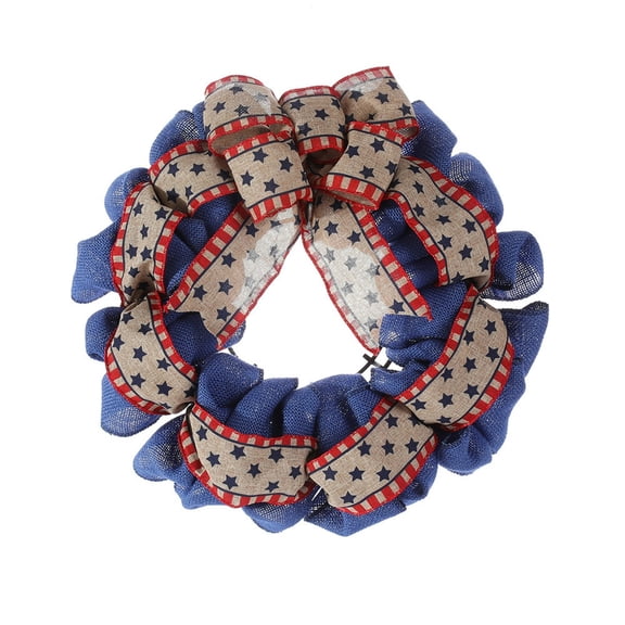 4th of July Wreaths Patriotic Wreaths for Front Door,Patriotic Stars Ruffled Ribbon Wreath for Indoor Outdoor,American Flag Red White Blue Wreath for Porch Decor Independence Memorial Home Decor
