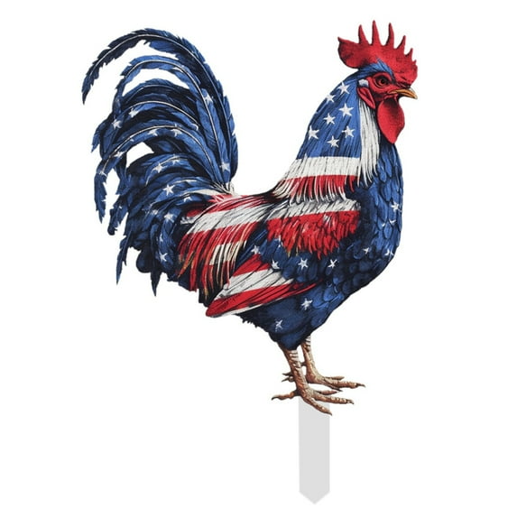 4th of July Yard Decorations Outdoor - Patriotic Chicken Yard Signs with Stakes, 3D Independence Day Garden Decor for Patio, Lawn & Home, Cute Rooster Themed Party Supplies