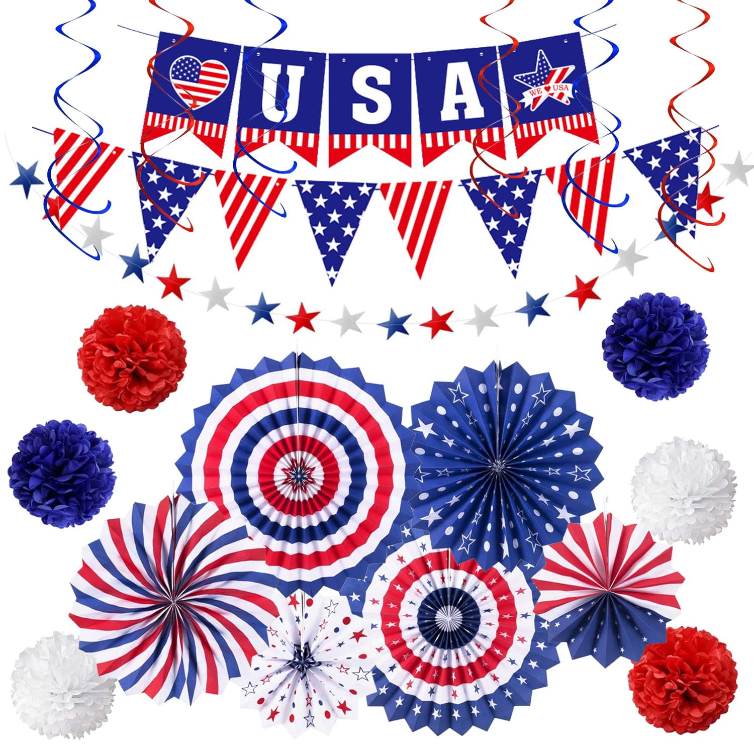 4th of JulyTRDN Patriotic Party Decorations, Paper Fan, Flower 1 USA ...