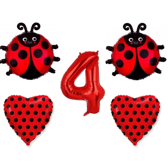 4th Ladybug Fourth Birthday Balloons 5 piece Decoration Supplies Party