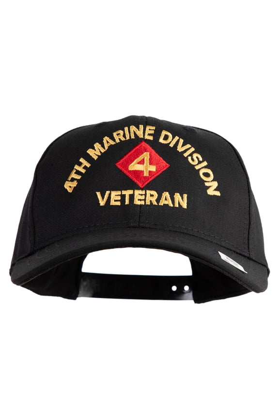 4th Marine Division Veteran Embroidered 6 Panel Structured Cotton Twill Cap Made in USA - Black OSFM