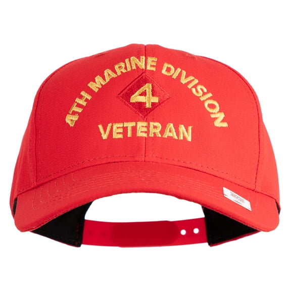 4th Marine Division Veteran Embroidered 6 Panel Structured Cotton Twill Cap Made in USA - Red OSFM