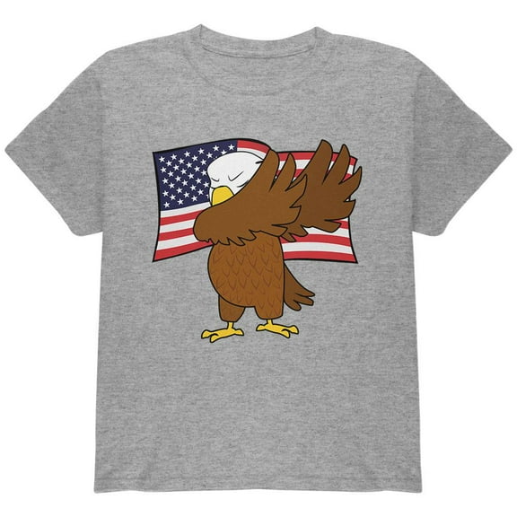 4th Of July America Dabbing Bald Eagle Youth T Shirt Heather YMD