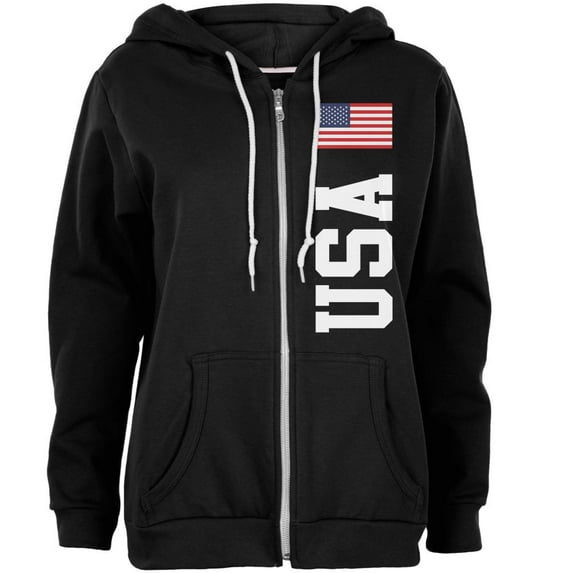 4th Of July America Flag World Cup Womens Full Zip Hoodie Black X-LG